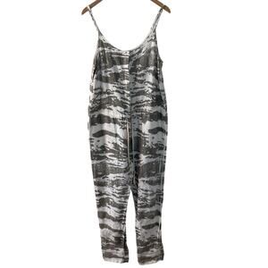 Enza Costa Jumpsuit Womens Large 3 Grey French Linen Drawstring Resort Vacation